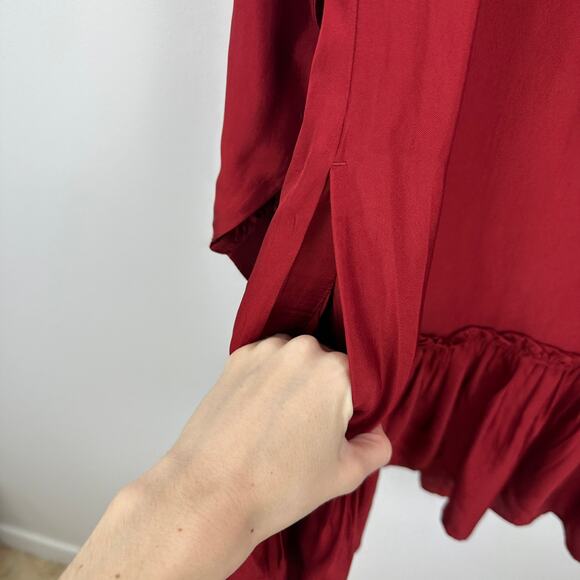 J.Crew Amelia Popover Shirtdress Drapey Viscose Twill Burgundy Ruffle Small NWT - Picture 12 of 14